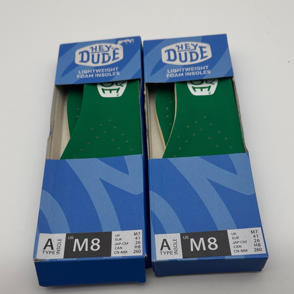 Hey Dude Blue and‎ Green Foam Insoles sz 8 -2pk